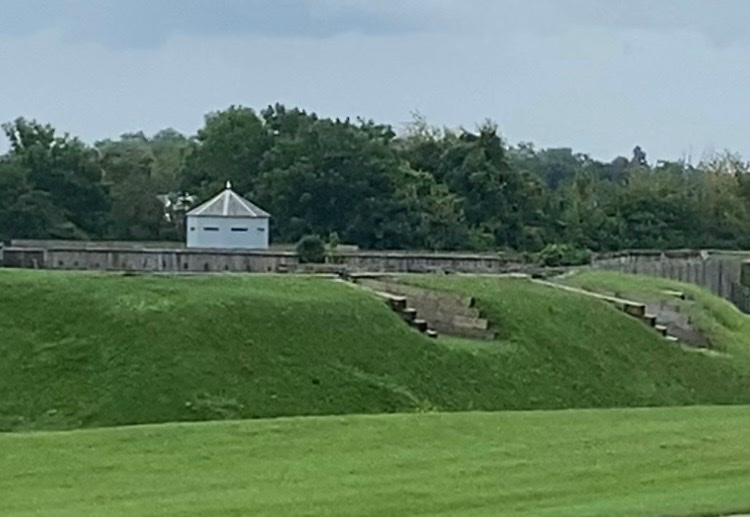Harley-Davidson motorcycle at Brock Monument gates