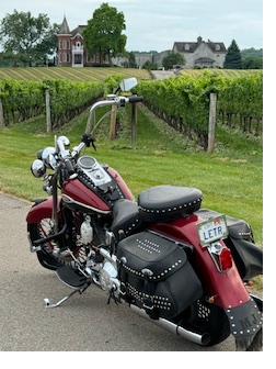 Motorcycle parked at Niagara vineyard